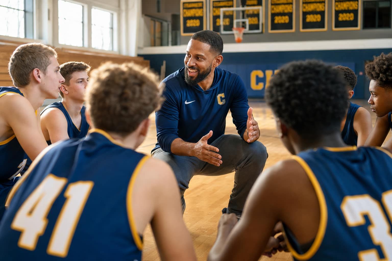 A coach fully present with athletes